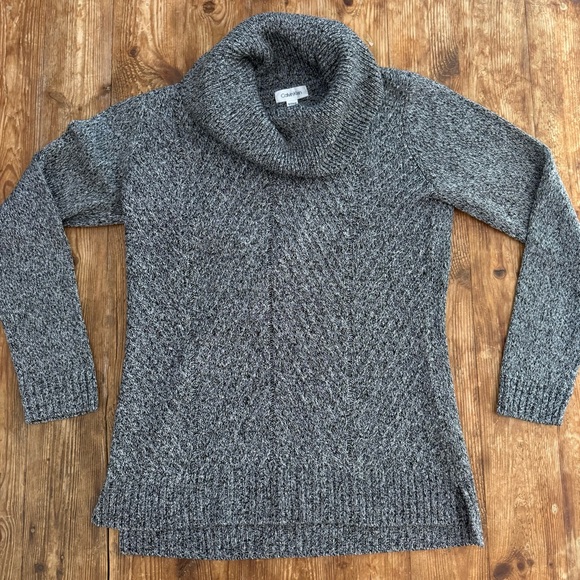 Calvin Klein Black White Patterned Cowl Neck Chunky Sweater Women’s Small EUC - Picture 1 of 7